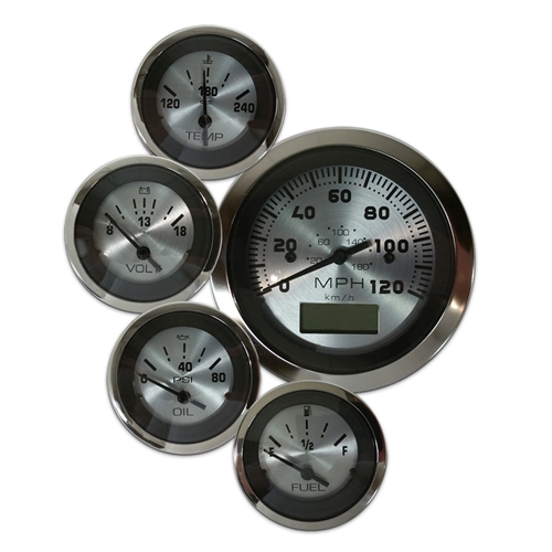 Elite 5 Gauge Kit with GPS Speedo, Chevy Fuel Level Gauge Platinum