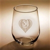 Stemless Wine Glass- Etched Rearing Heart For sale!