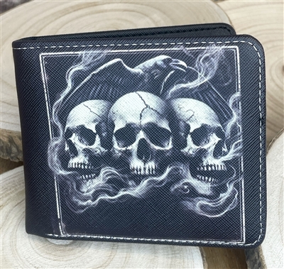 bifold triple skull wallet