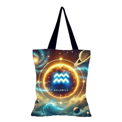 Yellow and black Galactic style star sign tote bag Aquarius
