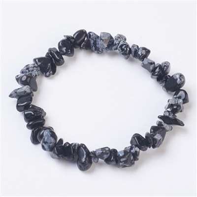 Snowflake obsidian crystal chip bracelet natural stone black