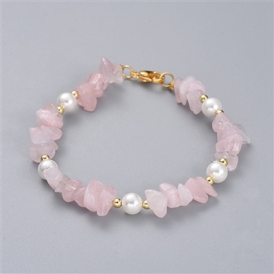 Rose Quartz crystal chip bracelet natural stone pink