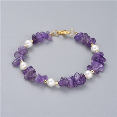 Amethyst crystal chip bracelet natural stone purple