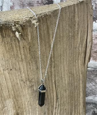 Black Obsidian Bullet Pendant Natural Stone Necklace