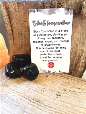 Black Tourmaline Polished Tumblestone with chakra guide and detailed health benefits, Healing crystal