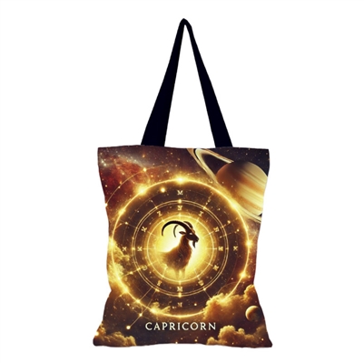 Yellow and black Galactic style star sign tote bag Capricorn