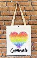 Rainbow heart Cornwall Holiday tote shopping bag