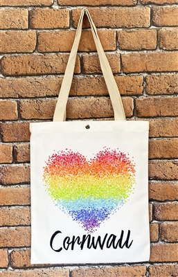 Rainbow heart Cornwall Holiday tote shopping bag