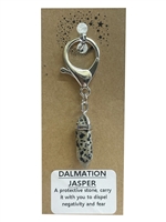 Natural stone dalmation jasper keyring on natural brown card, wholesale Fat Giraffe, wholesale jewellery