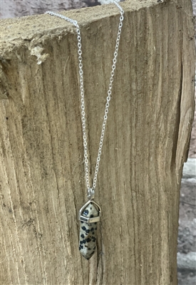 Dalmation Jasper Bullet Pendant Natural Stone Necklace