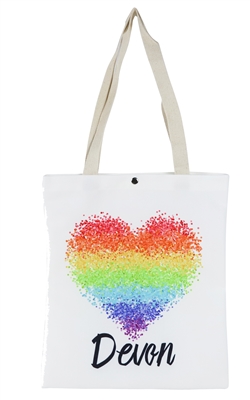 Rainbow heart Devon Holiday tote shopping bag