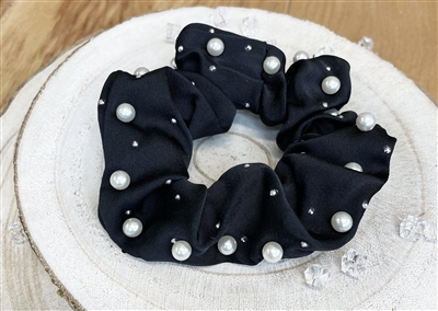 Black and pearl detail scrunchie