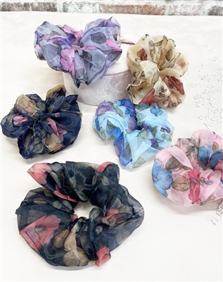 FLOWERED CHIFFON SCRUNCHIE