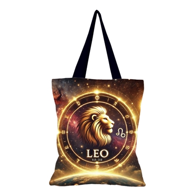 Yellow and black Galactic style star sign tote bag Leo