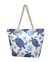 blue turtle tote bag with rope handles