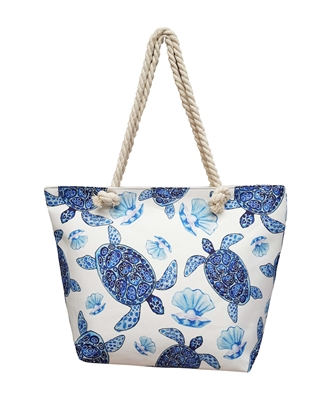 blue turtle tote bag with rope handles