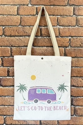 Purple Camper Van Let's go the Beach tote shopping bag