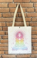 Cream background Lotus Pose tote shopping bag