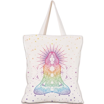 Cream background Lotus Pose tote shopping bag