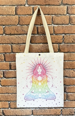 Cream background Lotus Pose tote shopping bag