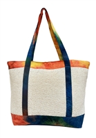 straw with rainbow tie dye tote bag