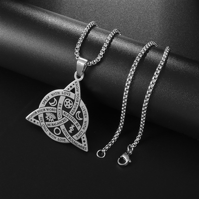 stainless steel viking triskelion pendant on a stainless steel chain