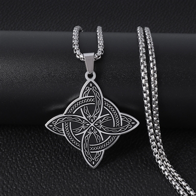 stainless steel viking quadskelion pendant on a stainless steel chain