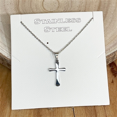 stainless steel cross pendant on a stainless steel chain