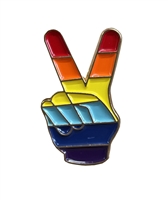 Wholesale Gay Pride Rainbow peace sign V Pin Badge silver