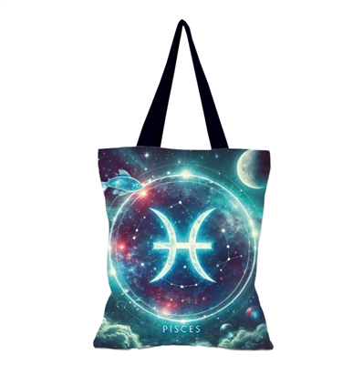 Grey, Blue and black star sign tote bag Pisces
