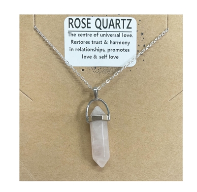 Rose Quartz Bullet necklace on silver Chain wholesale from Fat Giraffe