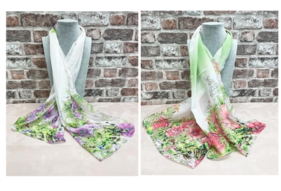multi coloured lightweight chiffon scarf GREEN FLOWERED