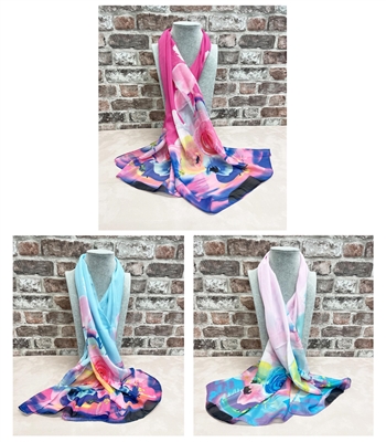 multi coloured lightweight chiffon scarf PINK FLOWERED