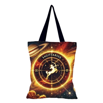 Yellow and black Galactic style star sign tote bag Sagittarius
