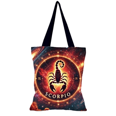 Orange and black Galactic style star sign tote bag Scorpio