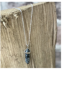 Snowflake Obsidian Bullet Pendant Natural Stone Necklace