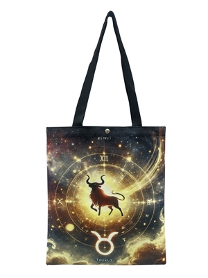 Yellow and black Galactic style star sign tote bag Taurus