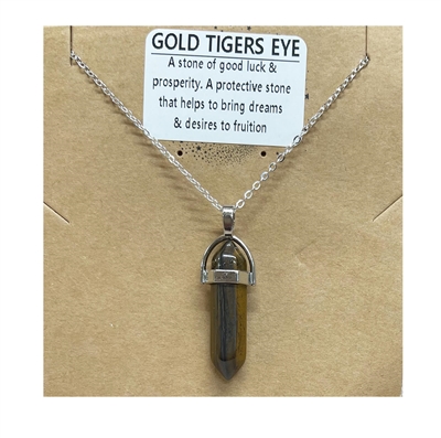 Tiger eye Bullet necklace on silver Chain wholesale from Fat Giraffe