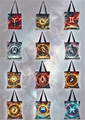 Galactic style Zodiac star sign tote bag set