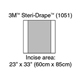 3M STERI-DRAPE Incise Drape, Overall 32" x 33", Incise 23" x 33", 10/box, 4 box/case. MFID: 1051