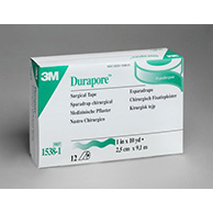 3M DURAPORE Surgical Tape, 1" x 10 yds, 12 rl/box, 10 box/case. MFID: 1538-1