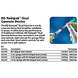 BD 10mL Syringe w/ Twinpak Dual Cannula Device, 100/box, 4 box/case. MFID: 303393