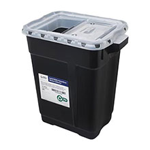 BD 9 Gallon Black BD Sharps Collector w/slide top. 1 piece (18.75x17.75x11.75), 8/case. MFID: 305069