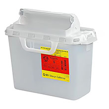 BD Patient/ Exam Room Sharps Collector. 2 Gal, Clear, Horiz. Entry, 12"x13.5"x6" CB Door. MFID: 305422