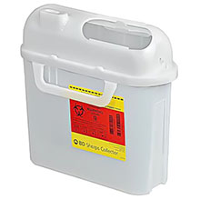 BD Patient/Exam Room Sharps Collector, 5.4 Qt, Pearl, Side Entry, 10.75"x10.75"x4" CB Door. MFID: 305425