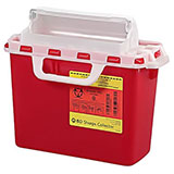 BD Patient/Exam Room Sharps Collector, 2 Gal, Red, Horiz. Entry, 12"x13.5"x6" CB Door. MFID: 305435