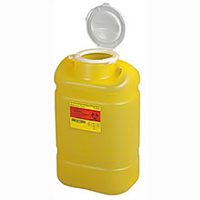 BD Chemotherapy Sharps Collector, 5 Gal, Plug Cap, Yellow (not autoclavable), 8/case. MFID: 305493