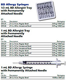 BD Allergist Tray, &#189;mL w/ Perm Attach Needle, 27 G x 3/8", Intradermal Bevel. MFID: 305536