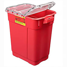 BD Sharps Collector, 9 Gal, Hinged Top Gasketed, Red, 8/case. MFID: 305601