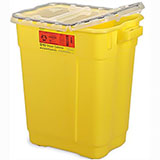 BD Chemotherapy Sharps Collector, 9 Gal, Yellow Hinged Top, Yellow, 8/case. MFID: 305603